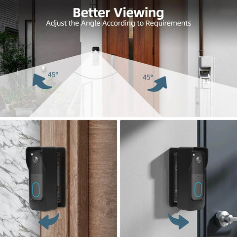 Adjustable Doorbell Mount For Blink Video Doorbell Camera 2nd Gen No Drill Adhesive Or Included Hardware Renters Friendly Easy To Install Anti Theft Bracket Black showing angle adjustability to 45 and 135 degrees in home entrance settings.