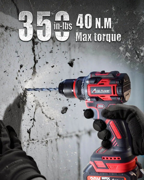 Brushless 20V Cordless Drill Driver Kit With 2.0Ah Battery And Charger, 3/8 Inch Metal Chuck, drilling into concrete