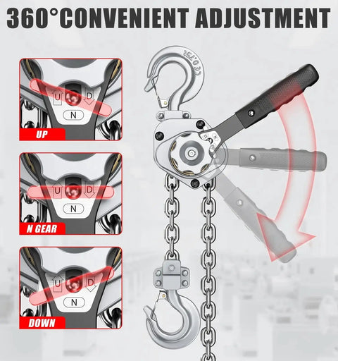 Compact Mini Lever Hoist Three Quarter Ton Capacity 1650 Lbs 10 Ft Lift Aluminum Housing G80 Chain Dual Brake Puller view