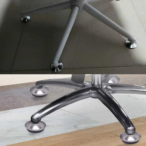 Office chair with 5 Pack Bell Glides for Office Chairs Replacement Feet Anti Slip Low Profile Fixed Stationary Supports on wood floor.