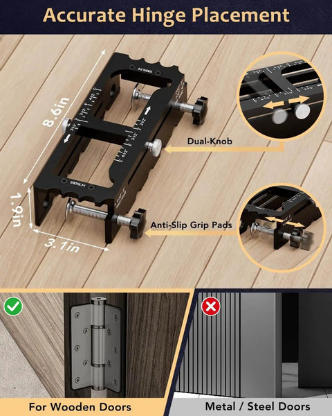 Door Hinge Jig Tool For Router Adjustable Aluminum Mortise Jig Fits Door Hinges From 2.5 To 5 Inches DIY Friendly Hinge Template Installation Kit