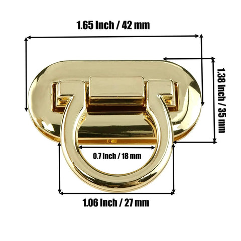 4 Pack Turn Lock Clasp Ring Style Metal Clasp Locks Buckles Fasteners For DIY Handbag Making, gold zinc alloy, 1.65" x 1.38".