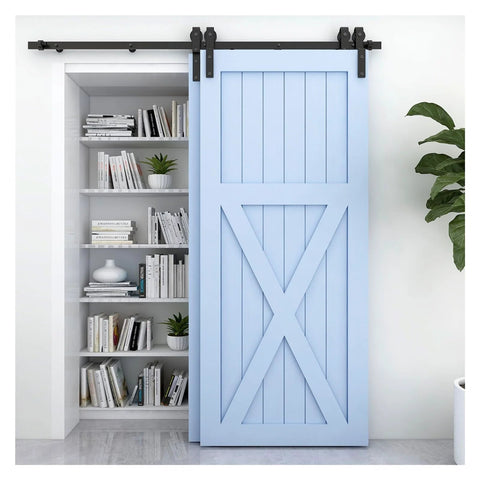 Heavy Duty Sliding Barn Door Hardware Kit For Double Doors Bypass Track System With Bent Hangers Anti Jumping Block