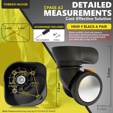Luggage Wheels Replacement Kit For Suitcases Universal Spinner Wheels Wear Resistant Mute Casters with detailed measurements