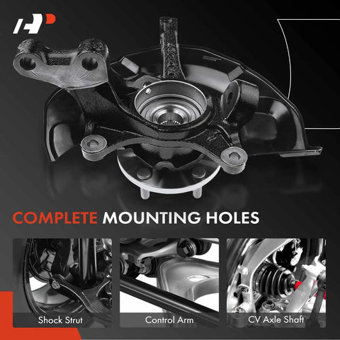 Front Right Steering Knuckle and Wheel Bearing Hub Assembly for Toyota Highlander 2004 2005 2006 2007 3.3L FWD Passenger Side OEM Grade Replacement Plug and Play Ready to Install showing complete mounting holes and components.