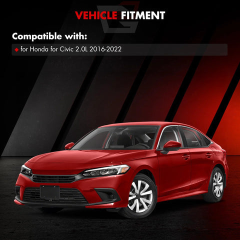 Red Honda Civic 2.0L 2016-2022 front view showcasing compatibility with Plug And Play Alternator For Honda Civic 2.0L 2016-2022 Direct Fit 12V 135A CW Rotation IR Regulator IF Fan SC7 Pulley CSP91 Replacement Part 104211-3910 31100-5BA-A01 31100-5BA-A01RM.
