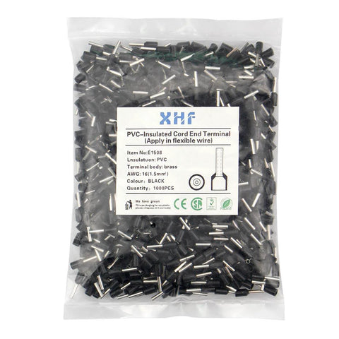 1000 Pcs Wire Ferrules Set For 16 AWG 1.5mm² Insulated Copper Crimp Connectors Black