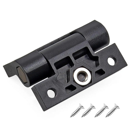 Torque Adjustable Position Control Door Hinge Set 2 Pack With Four Countersunk Holes E6 10 301 20 Series Plastic Black Built To Last Durable Hinge With Adjustable Damping And Angle Stop Screws Included, close-up of hinge with screws