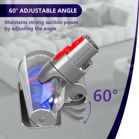 Mini Motorized Vacuum Brush Head For Dyson V7 V8 V10 V11 V15 Cordless Cleaners showing 60° adjustable angle feature