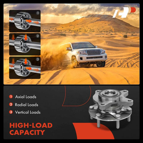 Front Wheel Bearing Hub Assembly For Ford Ranger 2019 To 2023 6 Lug 4WD Or RWD displayed with high-load capacity features