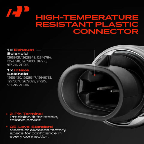 Close-up of camshaft position actuator solenoid kit for VVT system with high-temperature resistant plastic connector