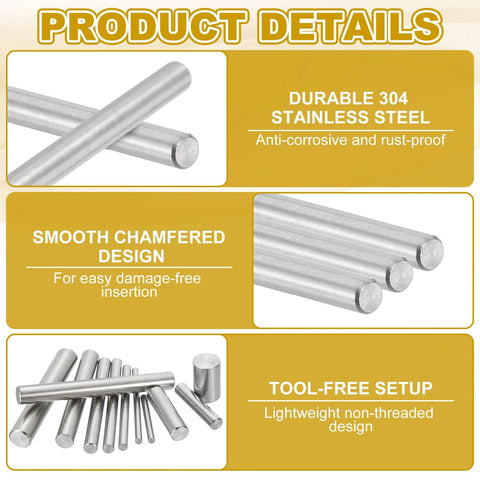 3mm X 50mm Dowel Pins Stainless Steel 304 30 Pack Shelf Pins for Shelves and Furniture Fixing shown in detail