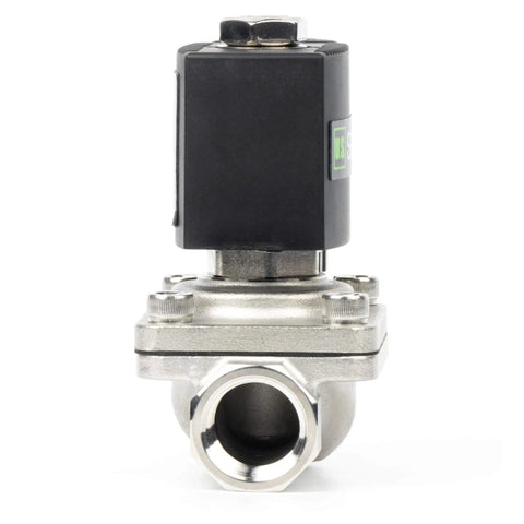 Front view of 1/2 Inch Stainless Steel Solenoid Valve, 110V AC Normally Closed Electric Valve With Viton Seal And Junction Box.