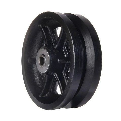 Beefy Heavy Duty Cast Iron V Groove Caster Wheels Set Of Four With Straight Roller Bearings 6 Inch Diameter By 2 Inch Wheel Width One Half Inch Axle Up To 4000 Lbs Total Capacity Pack Of Four SY America