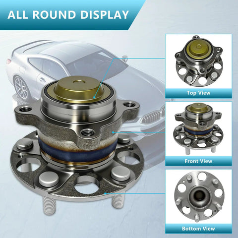Display of Pair 512544 Rear Wheel Bearing Hub Assembly for Acura TLX 2015-2020 and Accord 2013-2023, ABS, 5-lug, OEM-style replacement