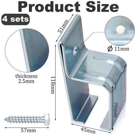 4 Pack Box Rail Hanger Brackets With Bolts For Exterior Barn Door Hardware Heavy Duty Single Wall Mount Rail Bracket Galvanized Steel Slide Track Trolley Use Easy Install Durable Support For Barn Doors, showing size and dimensions.