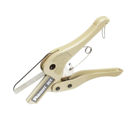 Beefy Heavy Duty Steel Duct Cutter with Smooth Burr Free Cut for wiring duct and cover handheld tool, beige steel, side view