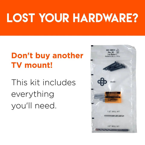 TV Mount Lag Bolt Kit For Wood Or Concrete With Heavy Duty Bolts Fischer Anchors And Drill Bits No Fuss Remount For Your TV Fast And Easy Without Replacing The Mount in a plastic bag