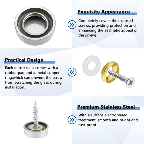 Stainless Steel Screw Cover Caps Set 24 Pieces 0.63 Inch Diameter 16mm Mirror Screw Caps Decorative Covers illustrated features