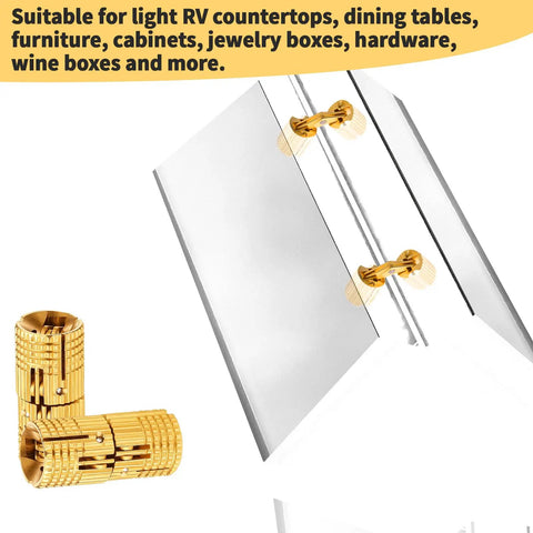 Six Pack 10 Mm Hidden Brass Hinges With 24 Screws For Concealed Cabinets And Jewelry Boxes, 180 Degree Opening, Invisible Design