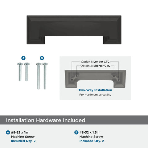 Matte Black Cup Pull Cabinet Hardware 3 Inch and 3-3/4 Inch Center-to-Center Distances with screws