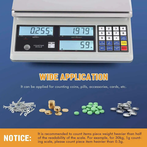 Heavy Duty Workhorse Industrial Counting Scale For Parts And Coins Digital Scale With 30kg/66lb Capacity displayed with items
