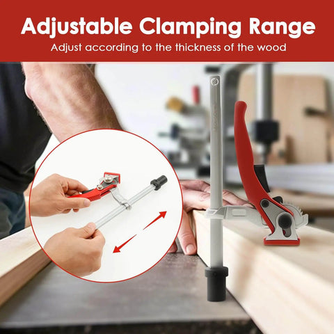 Two Piece Holdfast Dog Hole Clamps Set With Adjustable Range And Multi Angle Ratcheting Table Clamp For Woodworking Tools 20mm Non Slip Chrome Plated Base demonstration