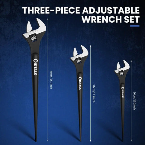 Three Piece Adjustable Spud Wrench Set, 10 Inch, 12 Inch and 16 Inch, Chrome Vanadium Steel with Black Oxide Finish