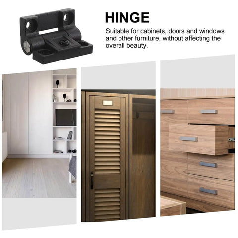 Durable Plastic Folding Support Hinges For Cabinets, Kitchen And Bathroom Furniture, Desks, And More With 90 Degree Torque Positioning And Smooth Ball Bearing, Easy Install, Black, 1 Pair ELAYARD. Image of black hinge, cabinets, and drawers showing installation.