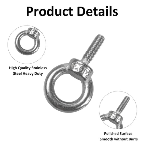 12 Pack M3 Stainless Steel Eye Bolts For Lifting, Heavy Duty Ring Shaped Eye Bolts, 7mm Inner Diameter, polished surface