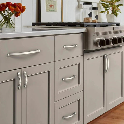Kitchen with 10 Pack Brushed Satin Nickel Cabinet Pulls With 4 Inch Hole Centers Arch Style Handles For Kitchen Cabinets Drawers
