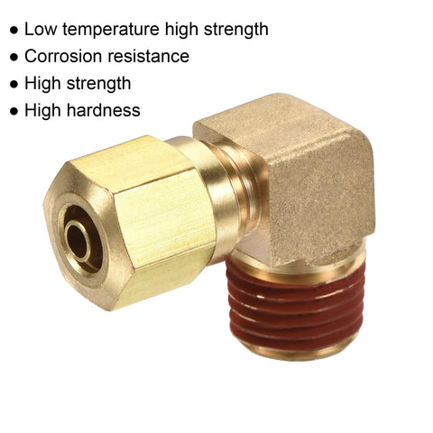 MECCANIXITY brass elbow compression tube fitting, 1/4 NPT x 1/4 in tube OD, 90-degree adapter, pack of 2.