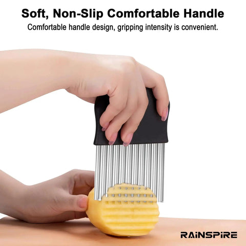 Hand using Crinkle Cutter For Veggies With Stainless Steel Blade Pro Grade Build Ideal For French Fries Wave Cut Vegetables