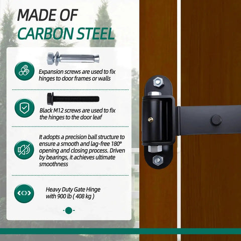 Beefy 13 Inch Gate Hinges Set With 900 Lb Capacity Built In Ball Bearing 180 Degree Swing Carbon Steel Matte Black Frosted Finish