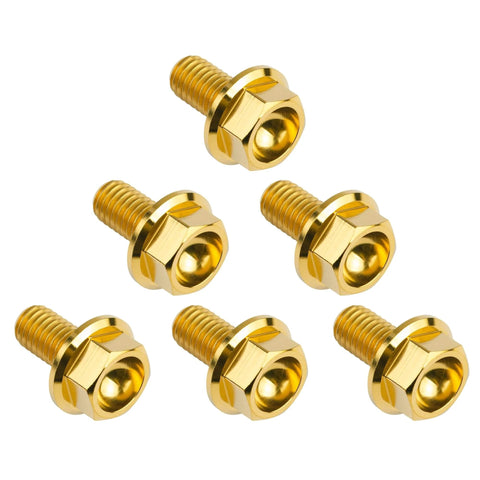 Beefy Titanium Hex Flange Bolts M6 And M8 Set Of Six In Gold Color External Hex Head Screws With Lengths From 10 To 55Mm M6 10 15 20 25 30 35 M8 15 20 25 30 35 40 45 50 55 Grade 5 6Al 4V Titanium Alloy Beefy Fasteners For Bikes And Gear