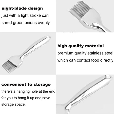 Six Blade Scallion Cutter Shred Knife With Stainless Steel Blades For Even Onion And Garlic Shredding, Compact Silver A122