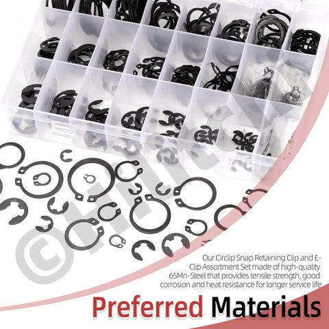 312 Pcs Snap Rings Kit With C Clips And E Clips Manganese Steel Retaining Ring Set M4 To M28 And 1.5 To 10mm shown in box
