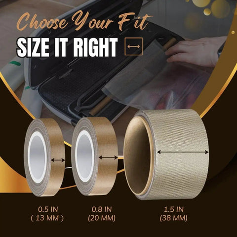Pro Grade Heavy Duty High Temp Teflon Tape For Impulse Sealer And Vacuum Sealer, PTFE Fiberglass Tape, size options visible