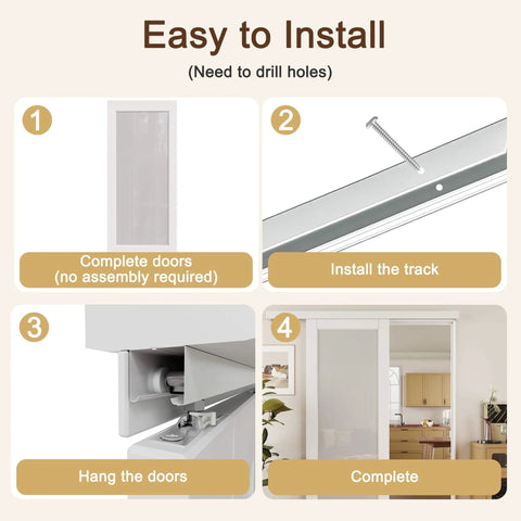 36 Inch By 80 Inch White Sliding Barn Door With Hardware Kit Full Lite Tempered Frosted Glass Solid Core Construction Paintable Surface For Closet Bedroom And Bathroom No Hassle Easy Install