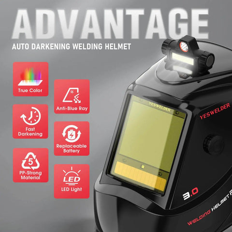 Intelligent Auto Darkening Welding Helmet With Big View Screen LED Digital Filter True Color Solar Powered Shield for MIG TIG Stick Cutting and Grinding close-up with LED features and true color display