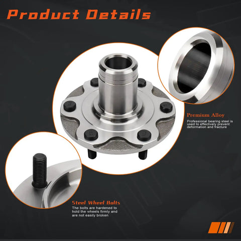 Front Wheel Hub Assembly For 1995-2004 Toyota Tacoma 4WD, 1996-2002 Toyota 4Runner 4WD, 2000-2006 Toyota Tundra 4WD, 2001-2007 Toyota Sequoia 4WD Replacement - OEM-Grade Hub Bearing Kit, showing metal hub with steel bolts