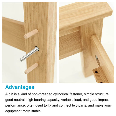 3mm x 20mm Dowel Pin Kit in 304 Stainless Steel installed in furniture for assembly and support, showing side view close-up.