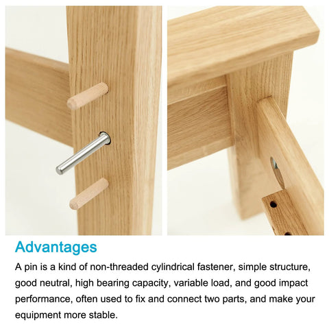 Side view of dowel pin set 3x20mm stainless steel 304 used for furniture installation and connection of wooden pieces.