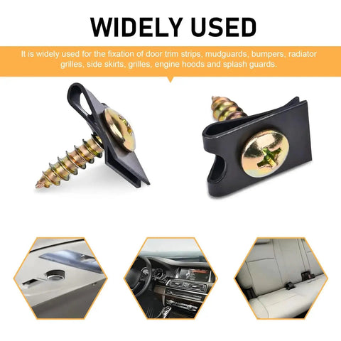 Close-up of 170 Piece Car U Clips And Screw Kit with 9 sizes, multicolor, heavy-duty spring steel, waterproof, corrosion resistant.