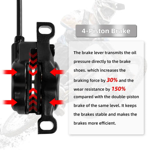 Z00M HB876 4-piston hydraulic disc brake set, black caliper with mounting lugs, side view