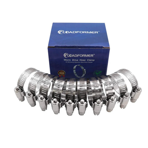 Roadformer 2-inch worm gear hose clamp set, SAE 32, stainless steel, 1/2 in band, 40–64mm, 10-pack
