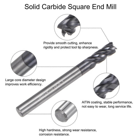 2 Pack 5mm Square Nose End Mills With 4 Flutes HRC45 Carbide AlTiN Coated Router Bits For End Milling And CNC Machining