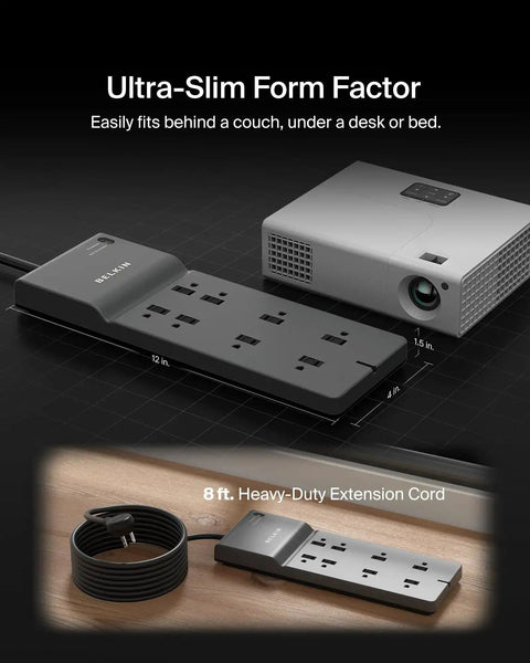 Eight Outlet Surge Protector With Eight Foot Flat Plug 2500 Joules Of Protection UL Listed Heavy Duty Extension Cord