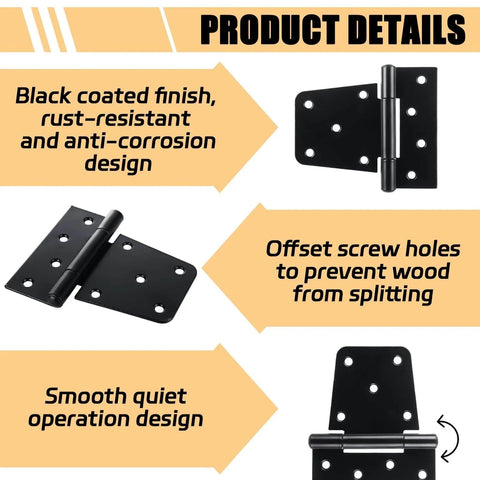 Product details of 8 Pack Heavy Duty Gate Hinges 3.5 Inch Black Iron For Barn Doors Fences Gates Screws Included featuring black finish and design elements