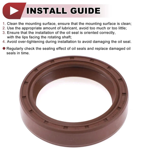 Universal Oil Seal TC Seal Ring Rotary Shaft Seal 35x45x10mm High Pressure FKM Rubber Brown with Install Guide